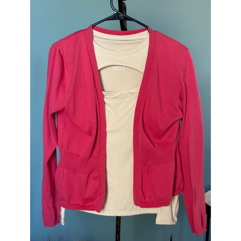 Fuchsia Silk Blend Cardigan | Knit | Lightweight Layer | Y2K Bubble Gum | Size M